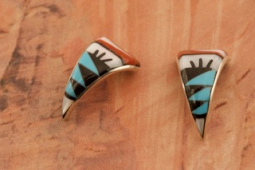 Zuni Indian Jewelry Genuine Gemstones Sterling Silver Post Earrings